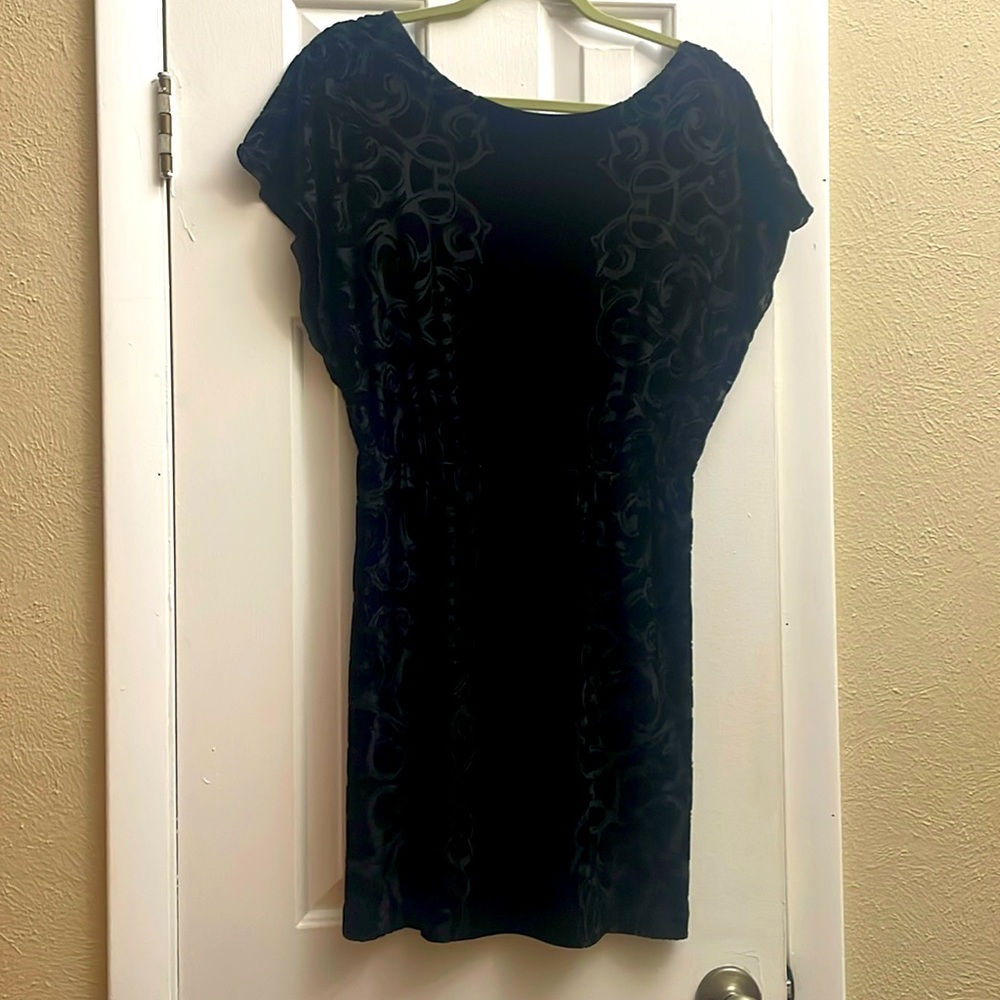 White House Black Market black flutter sleeve velvet burnout dress